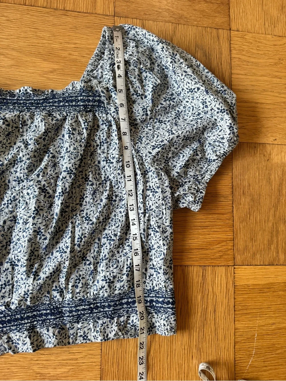 NWT Madewell 4x Jeanette Top Floral Blue Crop Blouse Boho Button Back